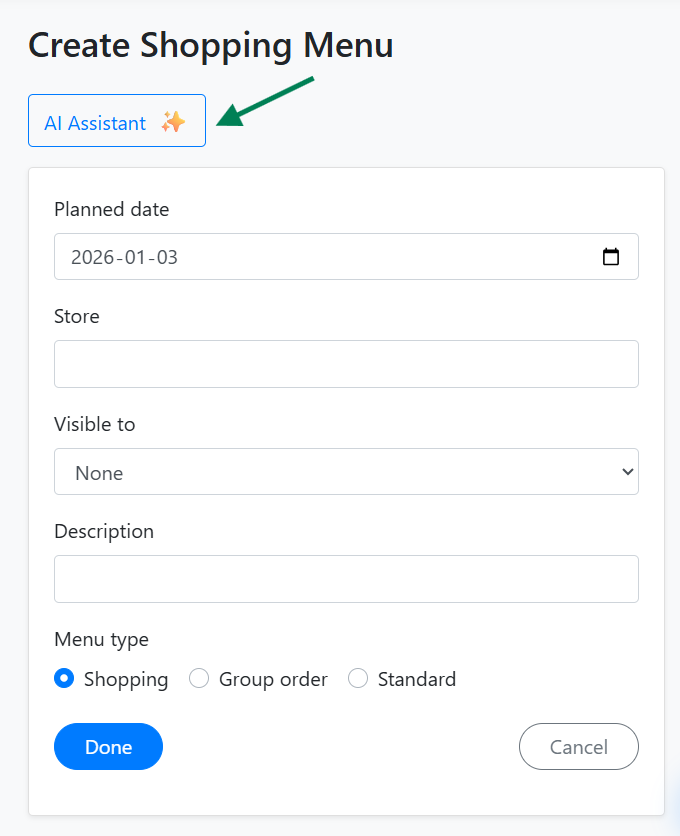 AI assistant helping create a shopping list